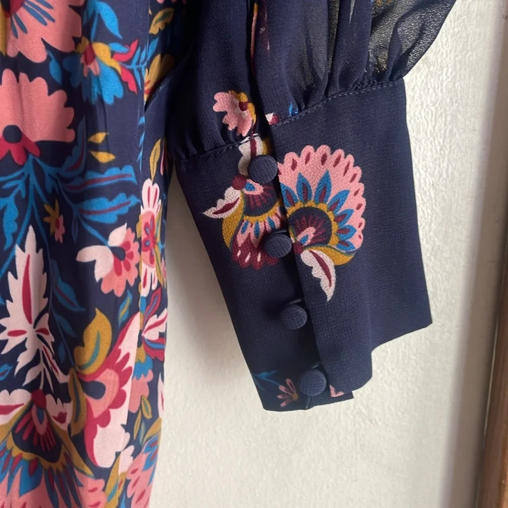 Boden Belgrave Jumpsuit Silk Navy Flourish Scatter
